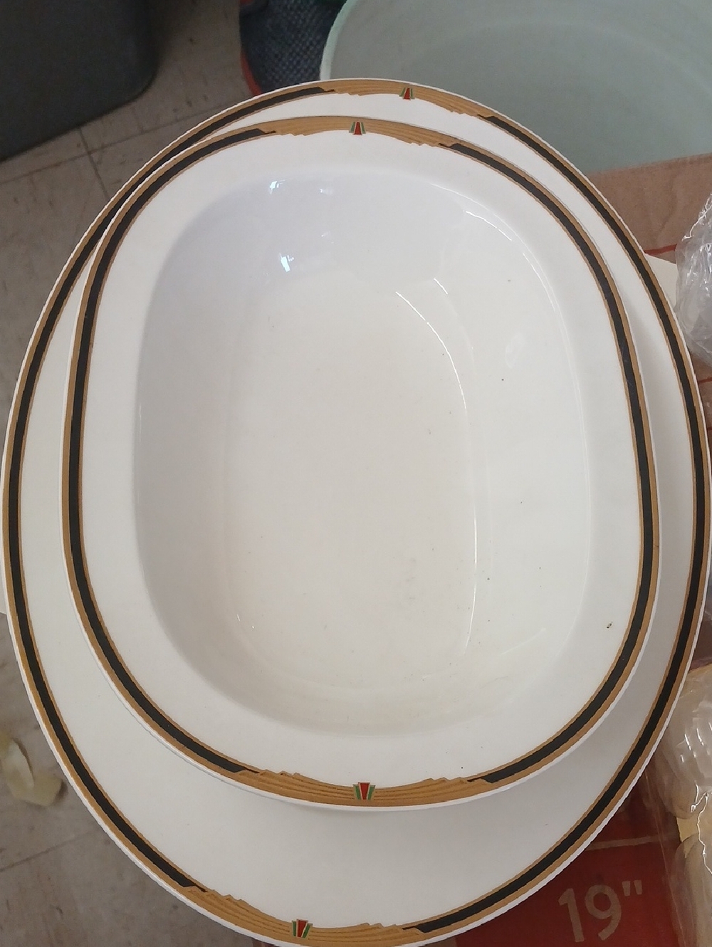 Noritake White Serving Bowls with Gold and Black Trim